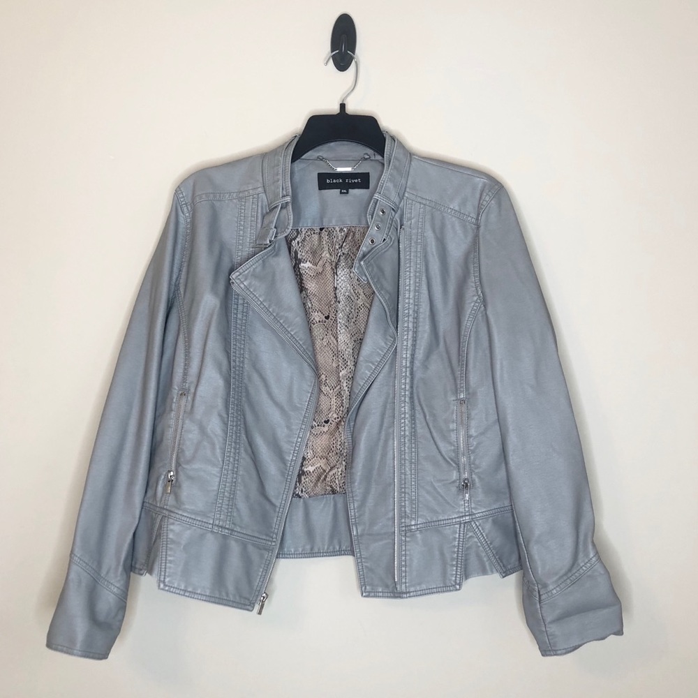 Black rivet faux leather jacket - XXL